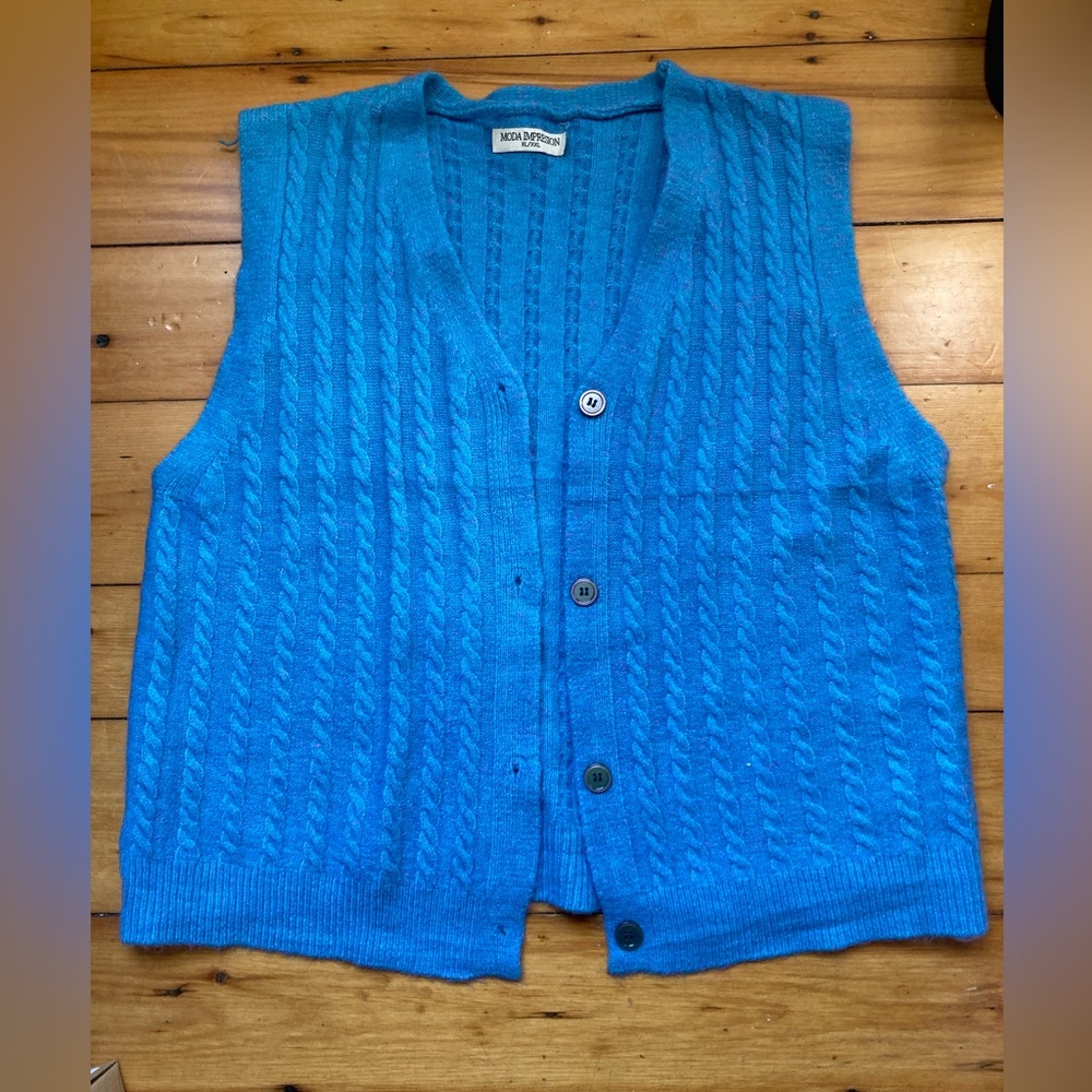 Cardigan Vest Blue, Fits Medium/Large Womens